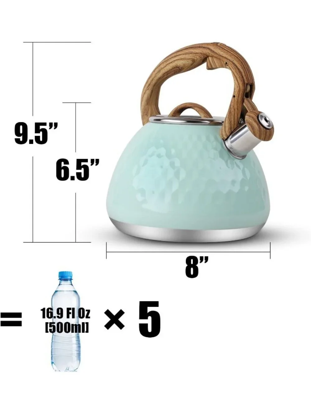 Light Green Kitchen Whistling Tea Kettle 2.7-QT Stainless Steel Diamond Design